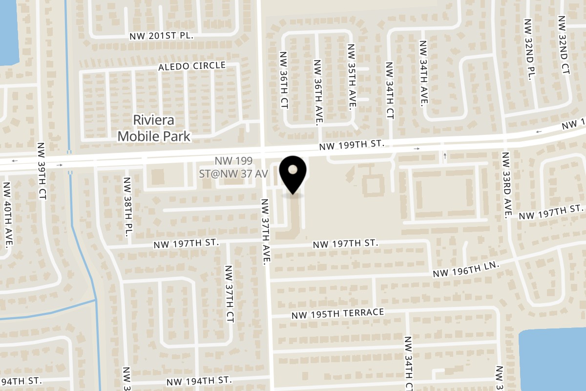 Map showing the location of Captain Fish & Chicken on 19747 NW 37th Ave in Miami Gardens
